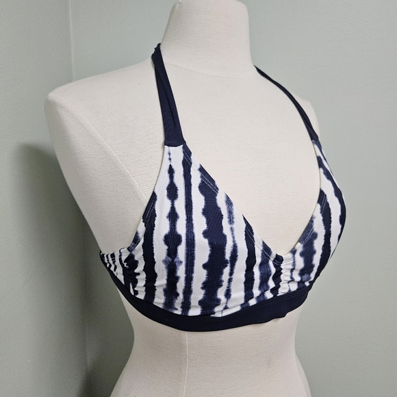 Athleta Wave Break Tie-Dye Navy Bikini Halter V-Neck Top 32 B/C - Picture 5 of 9